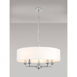 Banyan 5 Light Multi Arm Pendant, E14 Polished Chrome With 60cm x 15cm Faux Silk Shade, White - thumbnail 2