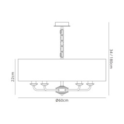 Banyan 5 Light Multi Arm Pendant, E14 Polished Chrome With 60cm x 15cm Faux Silk Shade, White - thumbnail 3