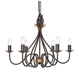 Windermere 6 Light Chandelier Rust, Gold Finish, E14