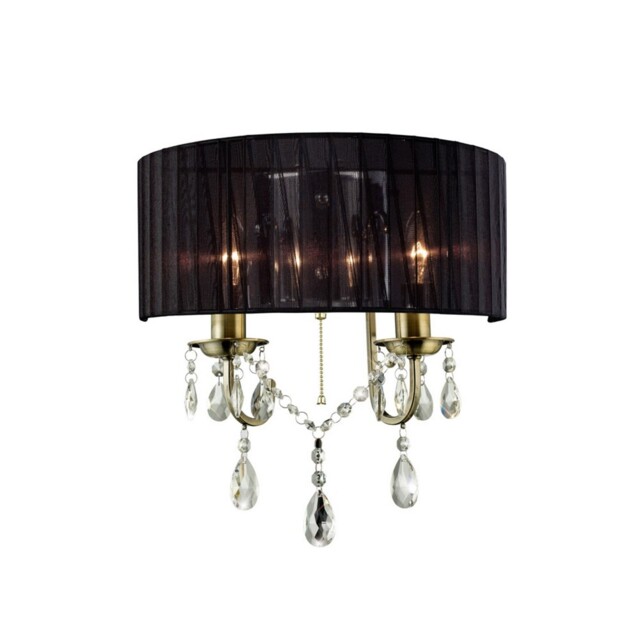 Olivia Wall Lamp with Black Shade 2 Light Antique Brass, Crystal - image 1
