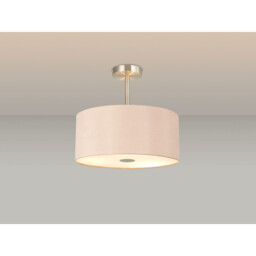 Baymont Satin Nickel 5 Light E27 Semi Flush With 40cm Dual Faux Silk Shade, Antique Gold/Ruby - thumbnail 2