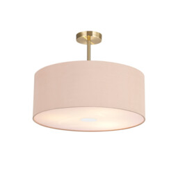 Baymont Antique Brass 3 Light E27 Semi Flush With 50cm x 20cm Dual Faux Silk Shade, Antique Gold/Ruby