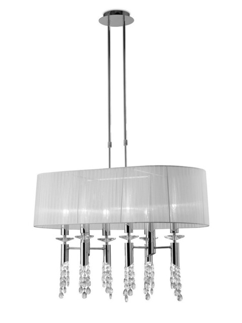 Tiffany Ceiling Pendant 6+6 Light E27+G9 Oval, Polished Chrome with White Shade & Clear Crystal - image 1