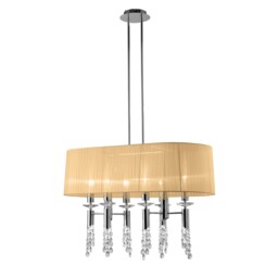 Tiffany Ceiling Pendant 6+6 Light E27+G9 Oval, Polished Chrome with White Shade & Clear Crystal - thumbnail 5