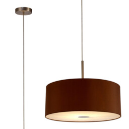 Baymont Satin Nickel E27 Single Pendant With 50cm Dual Faux Silk Shade, Raw Cocoa/Grecian Bronze