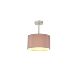 Baymont Satin Nickel E27 Semi Flush With 30cm x 17cm Dual Faux Silk Shade, Taupe/Halo Gold