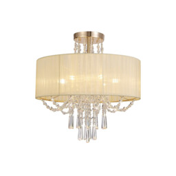 Freida Semi Flush With Ivory Cream Shade 6 Light E14 French Gold/Crystal
