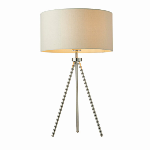 Tri 1 Light Table Lamp Chrome, Ivory Linen Effect, E27