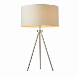 Tri 1 Light Table Lamp Chrome, Ivory Linen Effect, E27