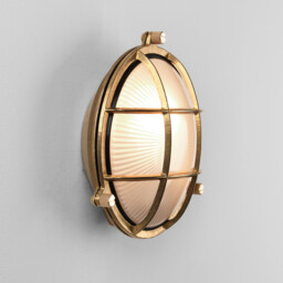 Thurso Outdoor Bulkhead Coastal Wall Light Natural Brass IP44, E27 - thumbnail 3