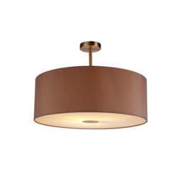 Baymont Satin Nickel E27 Semi Flush With 60cm x 22cm Dual Faux Silk Shade, Taupe/Halo Gold