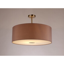 Baymont Satin Nickel E27 Semi Flush With 60cm x 22cm Dual Faux Silk Shade, Taupe/Halo Gold - thumbnail 2