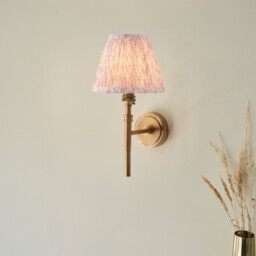 Chester Brushed Aged Brass Plate Wall Light with Peachy Keen Fabric Leaf Shade 16cm B22 - thumbnail 2