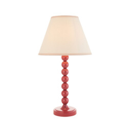 Higgledy Gloss Pink Clay Paint Table Lamp with Vintage White Fabric Ivy Shade 25cm E14