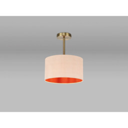 Baymont Antique Brass E27 Semi Flush With 30cm x 17cm Dual Faux Silk Shade, Antique Gold/Ruby - thumbnail 2
