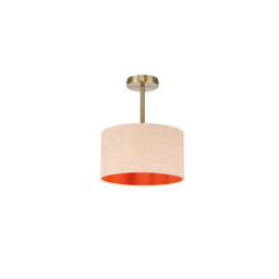Baymont Antique Brass E27 Semi Flush With 30cm x 17cm Dual Faux Silk Shade, Antique Gold/Ruby