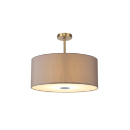 Baymont Antique Brass 5 Light E27 Semi Flush Fixture With 60cm x 22cm Faux Silk Shade, Grey/White Laminate - thumbnail 1