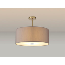 Baymont Antique Brass 5 Light E27 Semi Flush Fixture With 60cm x 22cm Faux Silk Shade, Grey/White Laminate - thumbnail 2