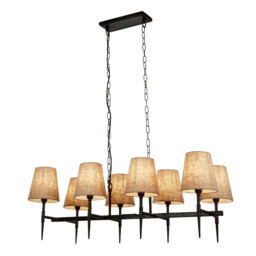 Gothic 8 Light Bar Pendant, Hammered Black, Natural Linen