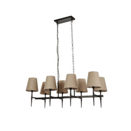 Gothic 8 Light Bar Pendant, Hammered Black, Natural Linen - thumbnail 3