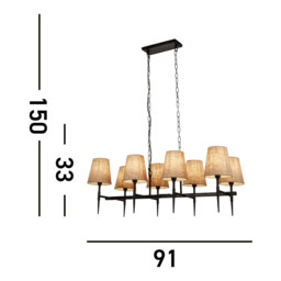 Gothic 8 Light Bar Pendant, Hammered Black, Natural Linen - thumbnail 5