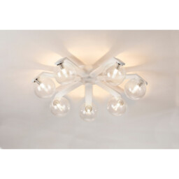 Cortland 64cm Flush Ceiling, 7 Light G9, IP44, White/Polished Chrome/Clear Smooth Round Glass - thumbnail 3