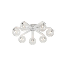 Cortland 64cm Flush Ceiling, 7 Light G9, IP44, White/Polished Chrome/Clear Smooth Round Glass