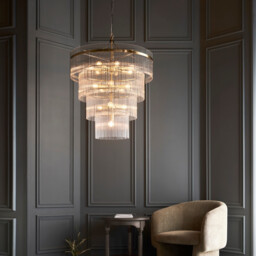 Marietta Pendant Ceiling Light Antique Brass Plate, Clear Glass, 16x E14 - thumbnail 3