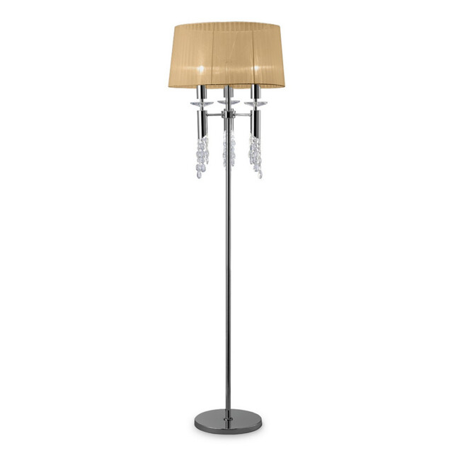 Tiffany Floor Lamp 3+3 Light E27+G9, Polished Chrome With Soft Bronze Shade & Clear Crystal - image 1