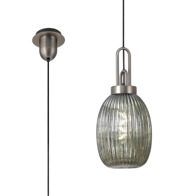 Yorktown Ceiling Pendant E27 20cm Almond Ribbed Glass, Smoked Antique Silver, Black - image 1
