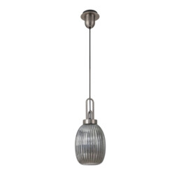 Yorktown Ceiling Pendant E27 20cm Almond Ribbed Glass, Smoked Antique Silver, Black - thumbnail 5
