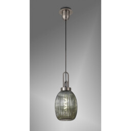 Yorktown Ceiling Pendant E27 20cm Almond Ribbed Glass, Smoked Antique Silver, Black - thumbnail 3