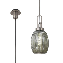 Yorktown Ceiling Pendant E27 20cm Almond Ribbed Glass, Smoked Antique Silver, Black - thumbnail 1