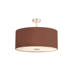 Baymont Satin Nickel 5 Light E27 Semi Flush Fixture With 60cm x 22cm Dual Faux Silk Shade, Cocoa/Grecian Bronze
