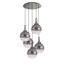 Yorktown 75cm Round 5 Light Pendant With 30cm Globe Glass, Polished Nickel/Matt Black Smoked/Clear - thumbnail 5