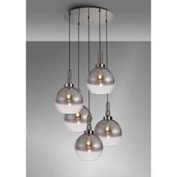 Yorktown 75cm Round 5 Light Pendant With 30cm Globe Glass, Polished Nickel/Matt Black Smoked/Clear - thumbnail 3