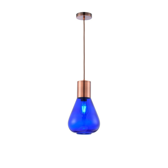Corinth Narrow Ceiling Pendant, E27, Antique Copper, Blue Ink Glass - image 1