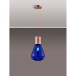 Corinth Narrow Ceiling Pendant, E27, Antique Copper, Blue Ink Glass - thumbnail 3