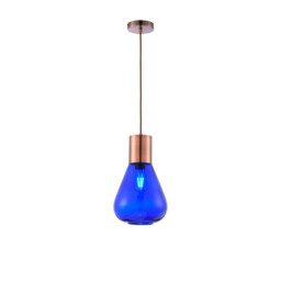 Corinth Narrow Ceiling Pendant, E27, Antique Copper, Blue Ink Glass - thumbnail 1