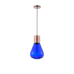 Corinth Narrow Ceiling Pendant, E27, Antique Copper, Blue Ink Glass - thumbnail 5