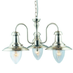 Fisherman 3 Light Multi Arm Ceiling Pendant Satin Silver, Seeded Glass, E27 - thumbnail 1