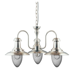 Fisherman 3 Light Multi Arm Ceiling Pendant Satin Silver, Seeded Glass, E27 - thumbnail 2