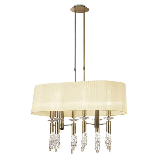 Tiffany Pendant 6+6 Light E27+G9 Oval, Antique Brass With Cream Shade & Clear Crystal - image 1