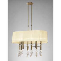 Tiffany Pendant 6+6 Light E27+G9 Oval, Antique Brass With Cream Shade & Clear Crystal - thumbnail 2