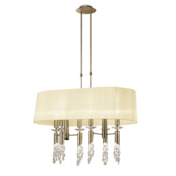 Tiffany Pendant 6+6 Light E27+G9 Oval, Antique Brass With Cream Shade & Clear Crystal - thumbnail 1