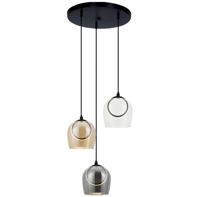 Halo Cluster Pendant Ceiling Light Black Matt -Smoked-Clear Glass LED 3000K - image 1