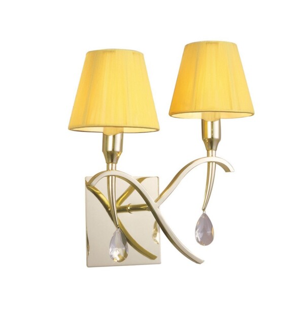 Siena Wall Lamp Switched 2 Light E14, Polished Brass with Amber Cream Shades And Clear Crystal - image 1