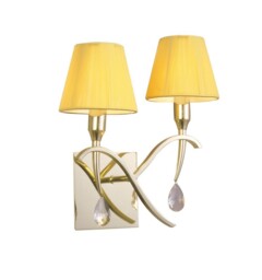 Siena Wall Lamp Switched 2 Light E14, Polished Brass with Amber Cream Shades And Clear Crystal