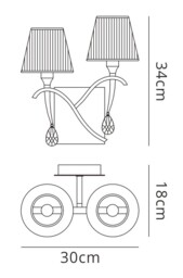 Siena Wall Lamp Switched 2 Light E14, Polished Brass with Amber Cream Shades And Clear Crystal - thumbnail 2