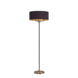Banyan 3 Light Switched Floor Lamp With 50cm x 20cm Dual Faux Silk Shade, Black/Green Olive Satin Nickel/Midnight Black